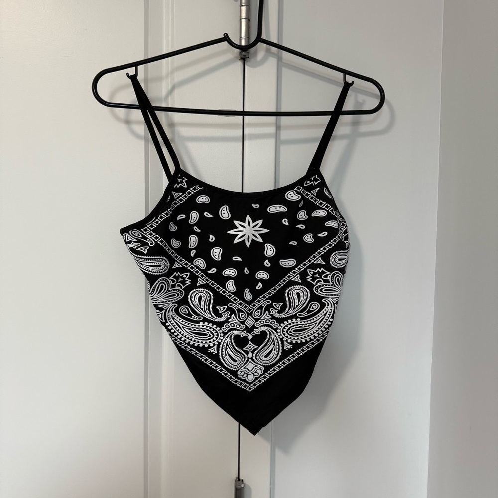 Black and White Bandana Print Crop Top